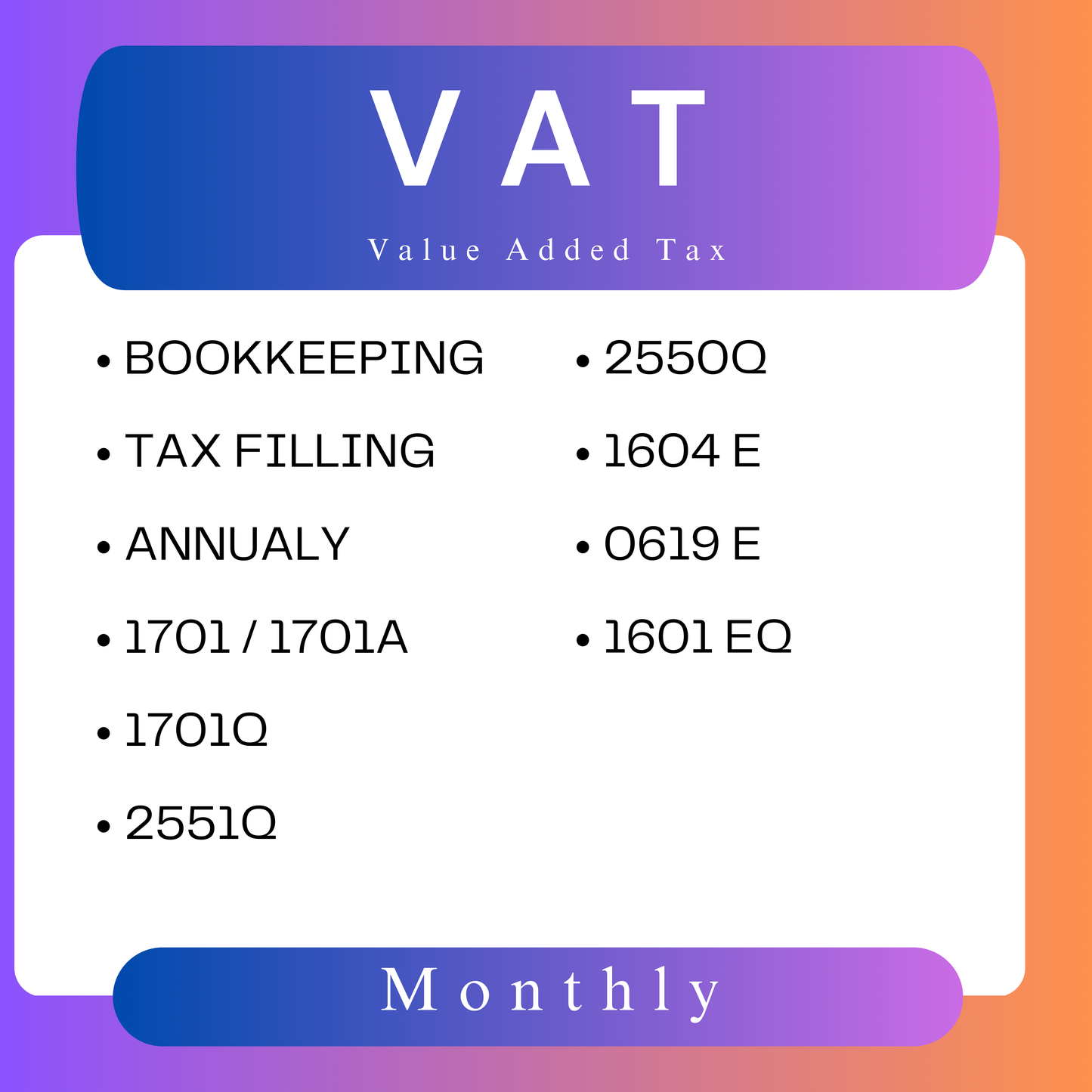 Bookkeep - Value Added Tax Return (VAT)
