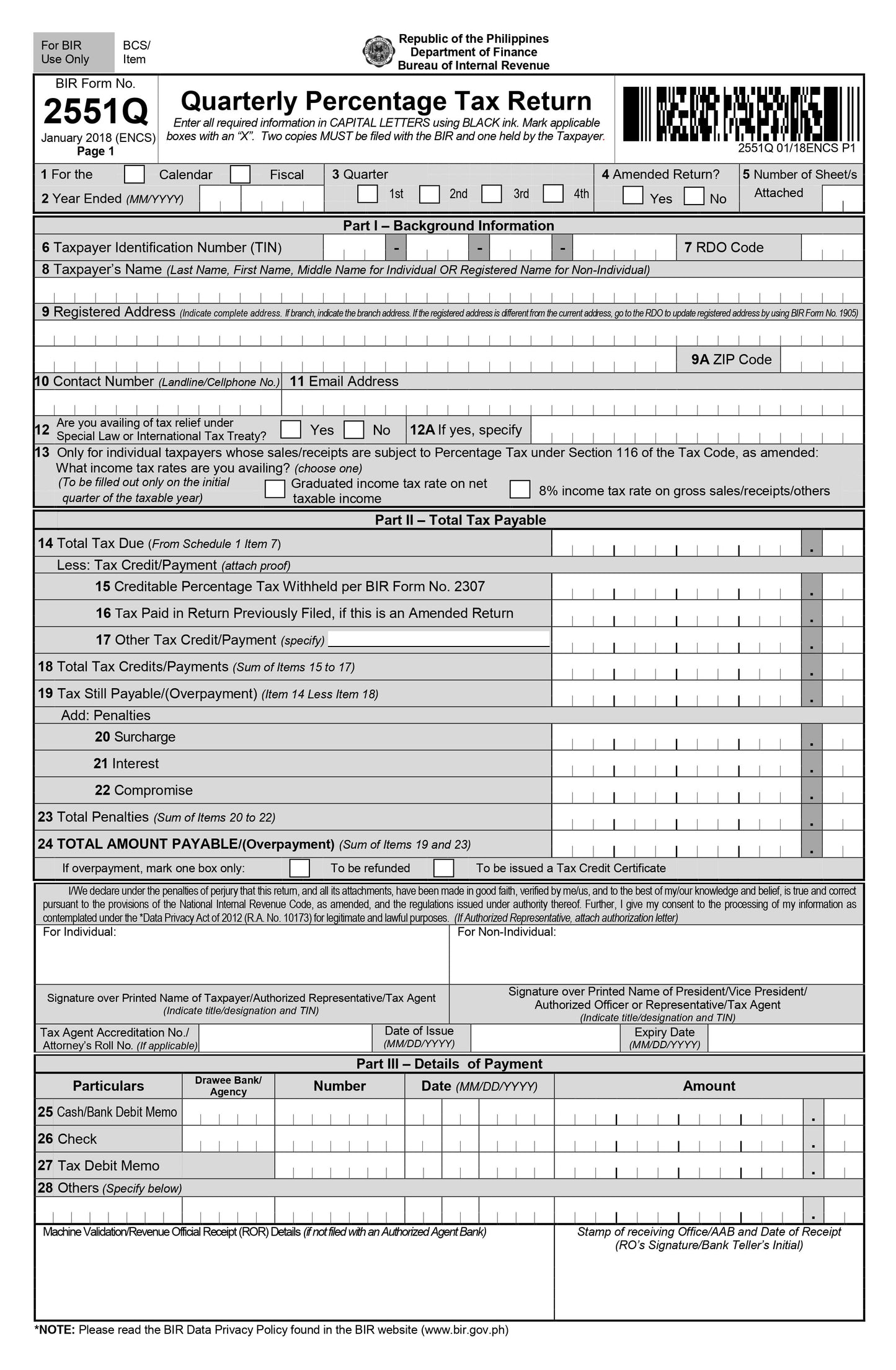 2551Q - Percentage Tax