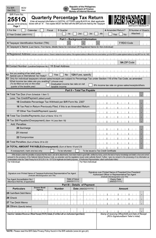 2551Q - Percentage Tax
